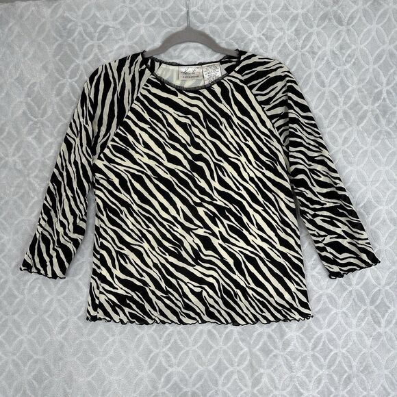 Y2K Mesh Zebra Print Top Women Large Sheer Stretch Grunge Punk Glam Rock 90s 80s - Picture 1 of 10